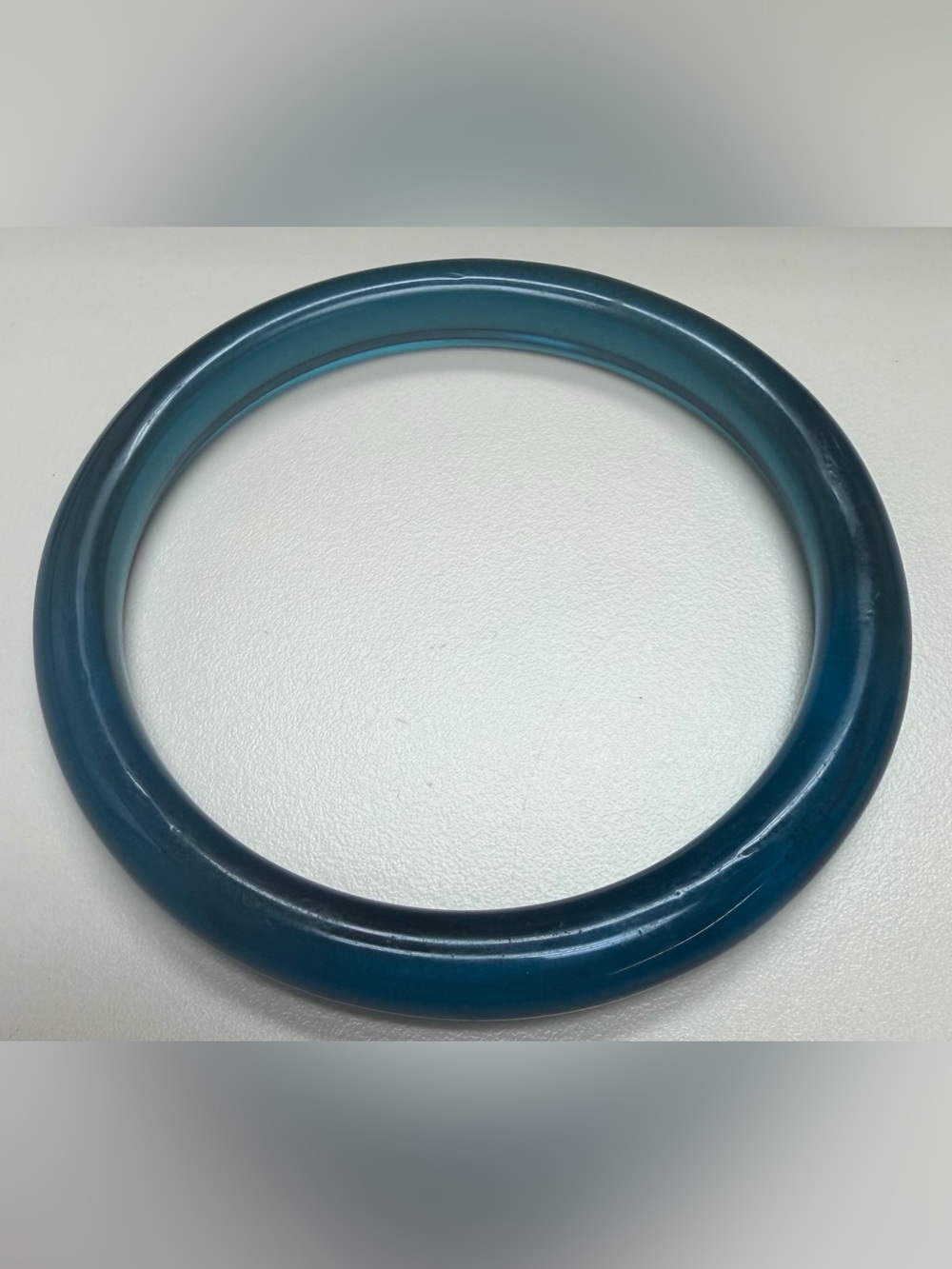 Vintage Teal Translucent Art Glass Bangle Bracelet Solid Round 2.5" ID